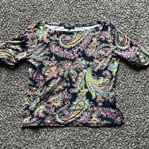 Ralph Lauren Blouse Womens Large Paisley Print Short Sleeve 100% Cotton Top